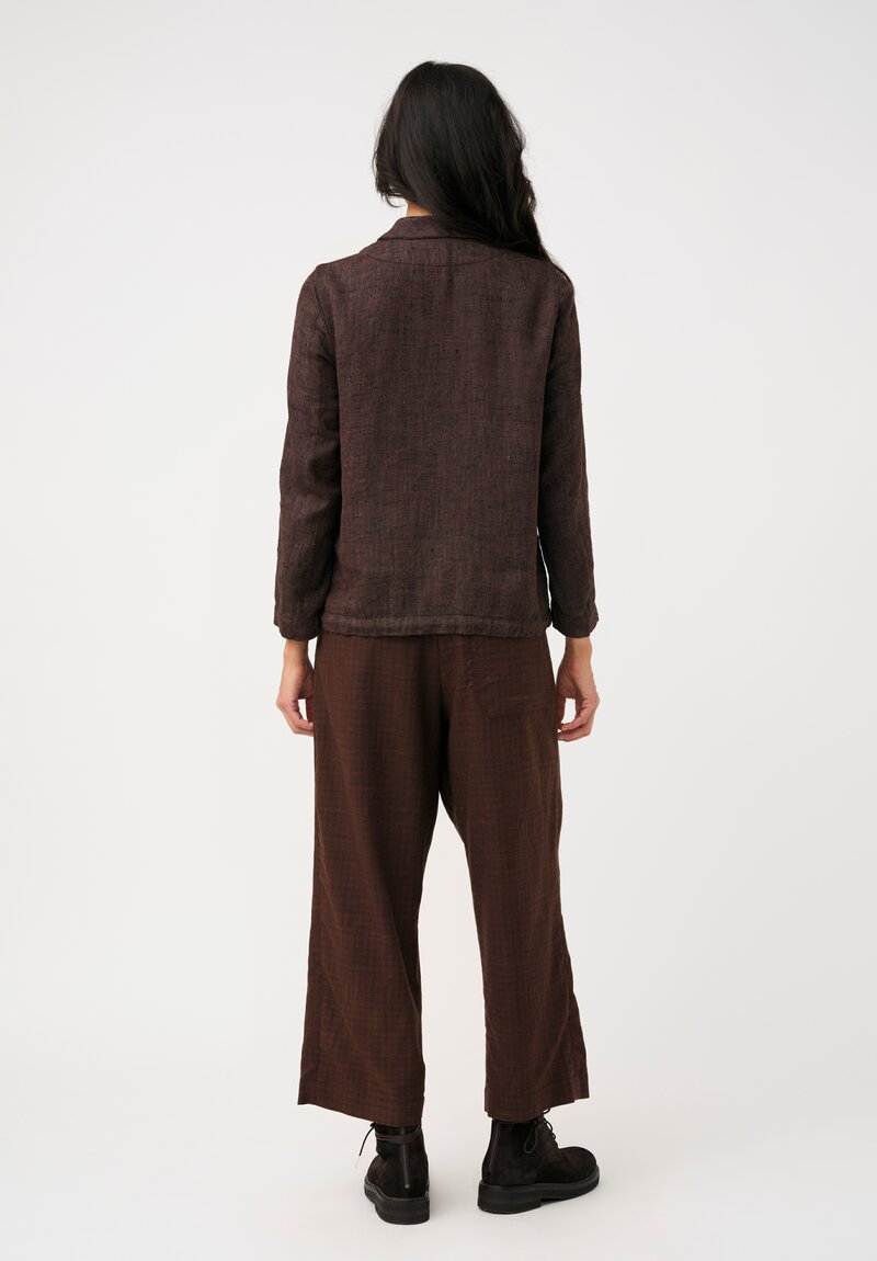 Biek Verstappen Silk & Linen Drawstring Blouson Button-Down Shirt in Plum Brown