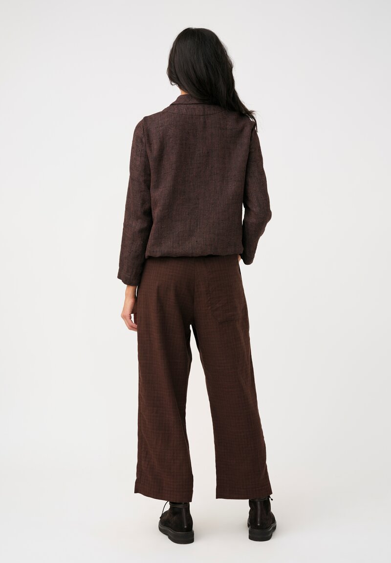 Biek Verstappen Thermal Cotton Pleated Trousers in Mahogany Brown Micro-Plaid