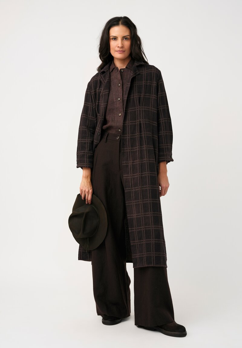 Biek Verstappen Thermal Cotton Pleated Dress Coat in Ash Brown Windowpane Plaid