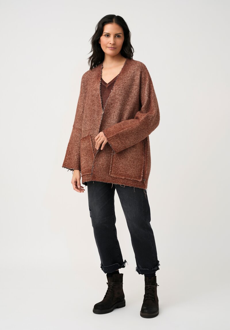 Avant Toi Hand-Painted & Felted Malfié Punto Kimono Cardigan in Cuoio Brown