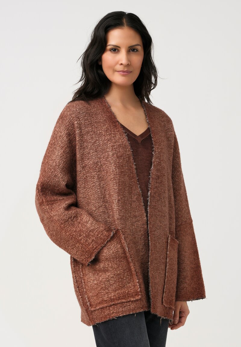 Avant Toi Hand-Painted & Felted Malfié Punto Kimono Cardigan in Cuoio Brown