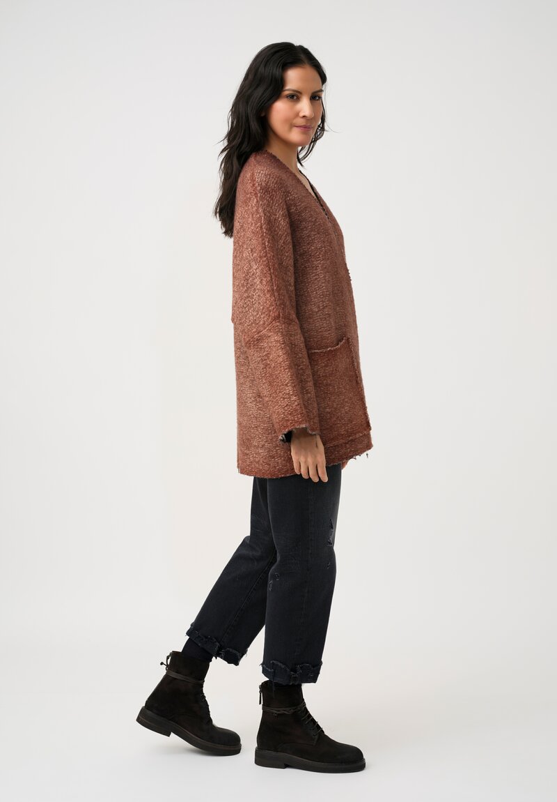 Avant Toi Hand-Painted & Felted Malfié Punto Kimono Cardigan in Cuoio Brown