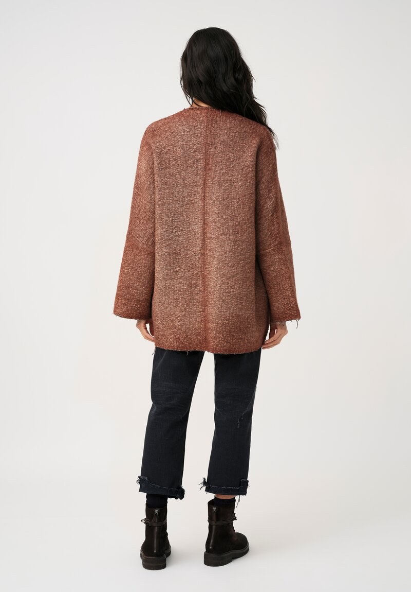 Avant Toi Hand-Painted & Felted Malfié Punto Kimono Cardigan in Cuoio Brown