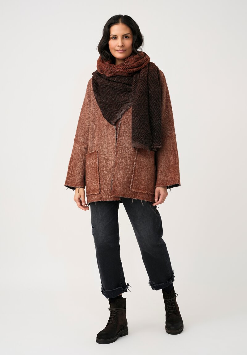 Avant Toi Hand-Painted & Felted Malfié Punto Kimono Cardigan in Cuoio Brown