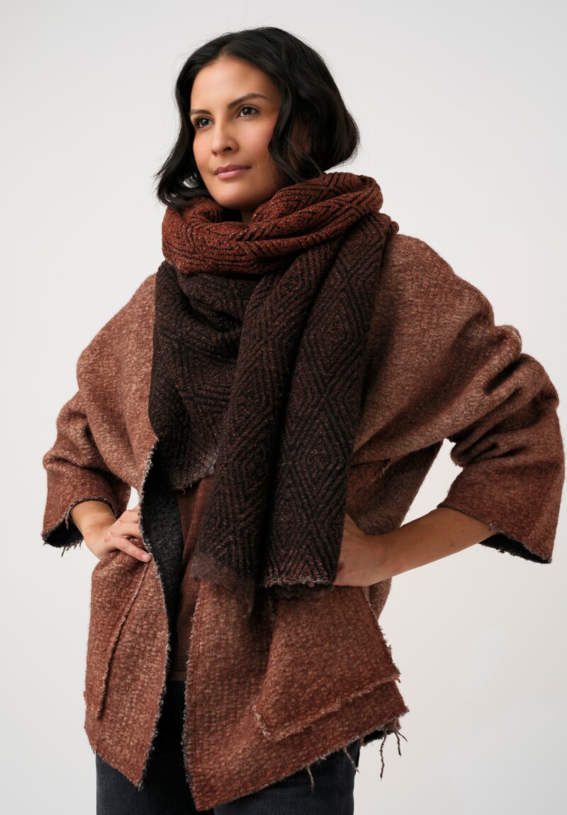 Avant Toi Hand-Painted & Felted Malfié Punto Kimono Cardigan in Cuoio Brown