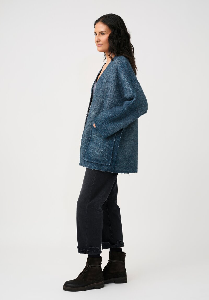 Avant Toi Hand-Painted & Felted Malfié Punto Kimono Cardigan in Fiume Blue