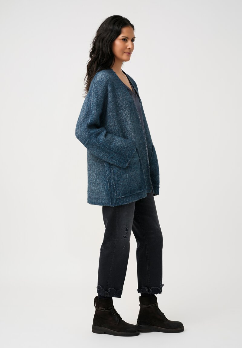 Avant Toi Hand-Painted & Felted Malfié Punto Kimono Cardigan in Fiume Blue