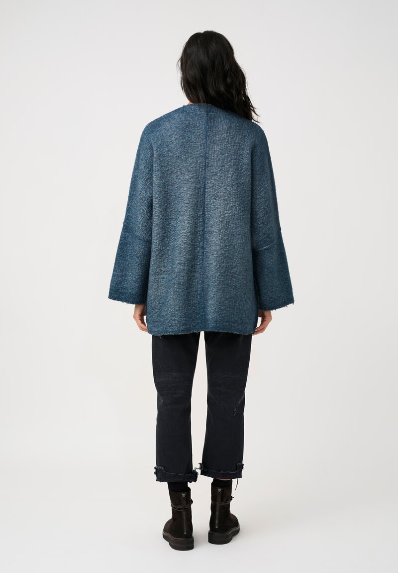 Avant Toi Hand-Painted & Felted Malfié Punto Kimono Cardigan in Fiume Blue