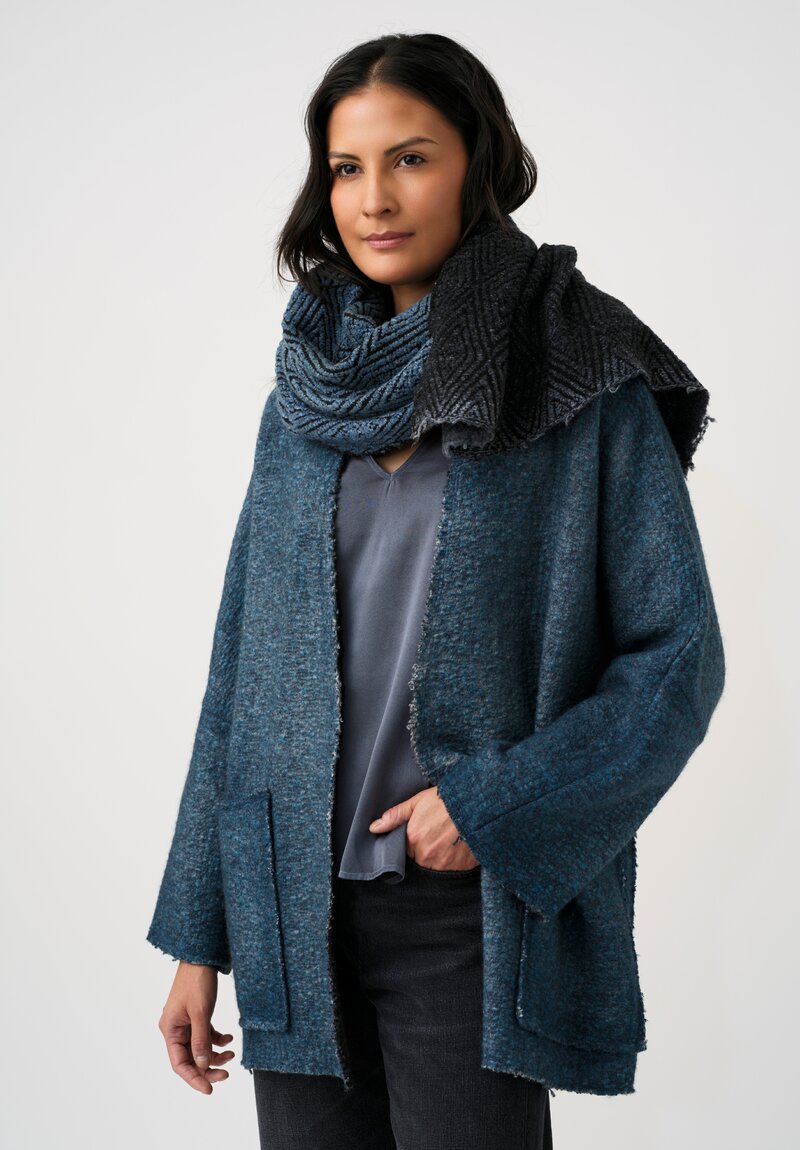 Avant Toi Hand-Painted & Felted Malfié Punto Kimono Cardigan in Fiume Blue