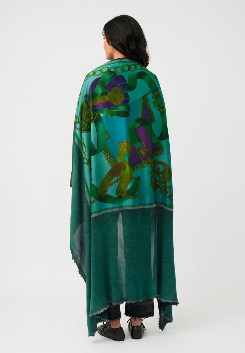 Avant Toi One-of-a-Kind Cashmere & Silk Quadrello Scarf in Smeraldo Green Chains & Ribbons