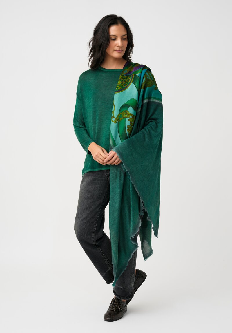 Avant Toi One-of-a-Kind Cashmere & Silk Quadrello Scarf in Smeraldo Green Chains & Ribbons