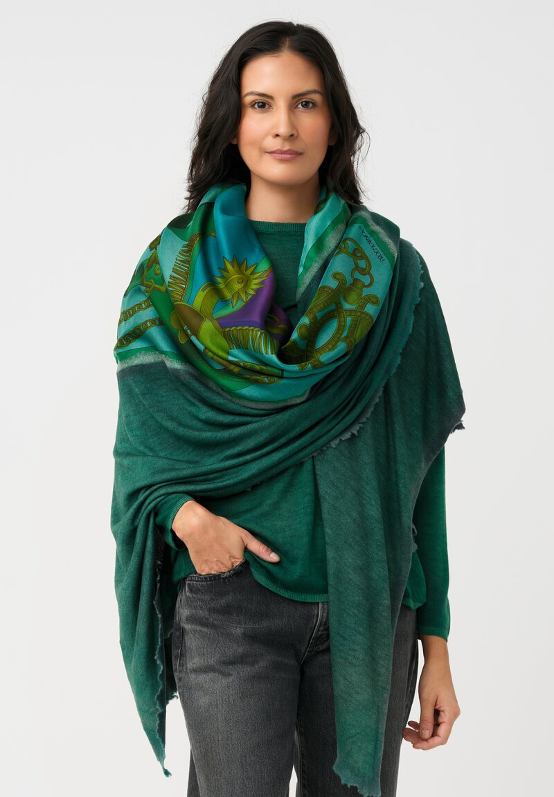 Avant Toi One-of-a-Kind Cashmere & Silk Quadrello Scarf in Smeraldo Green Chains & Ribbons