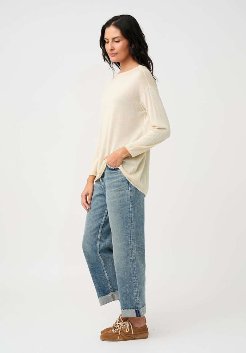 Avant Toi Cashmere & Silk Maglia Barchetta Sweater in Vaniglia Cream