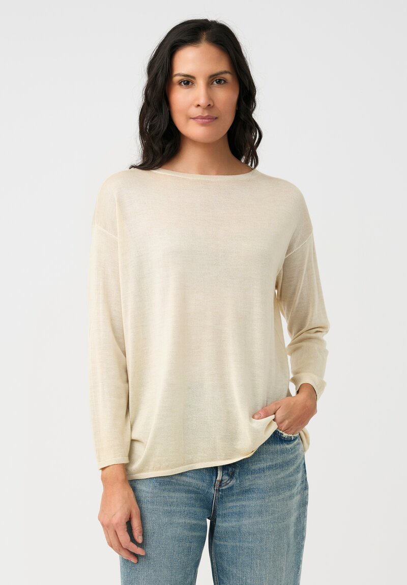 Avant Toi Cashmere & Silk Maglia Barchetta Sweater in Vaniglia Cream