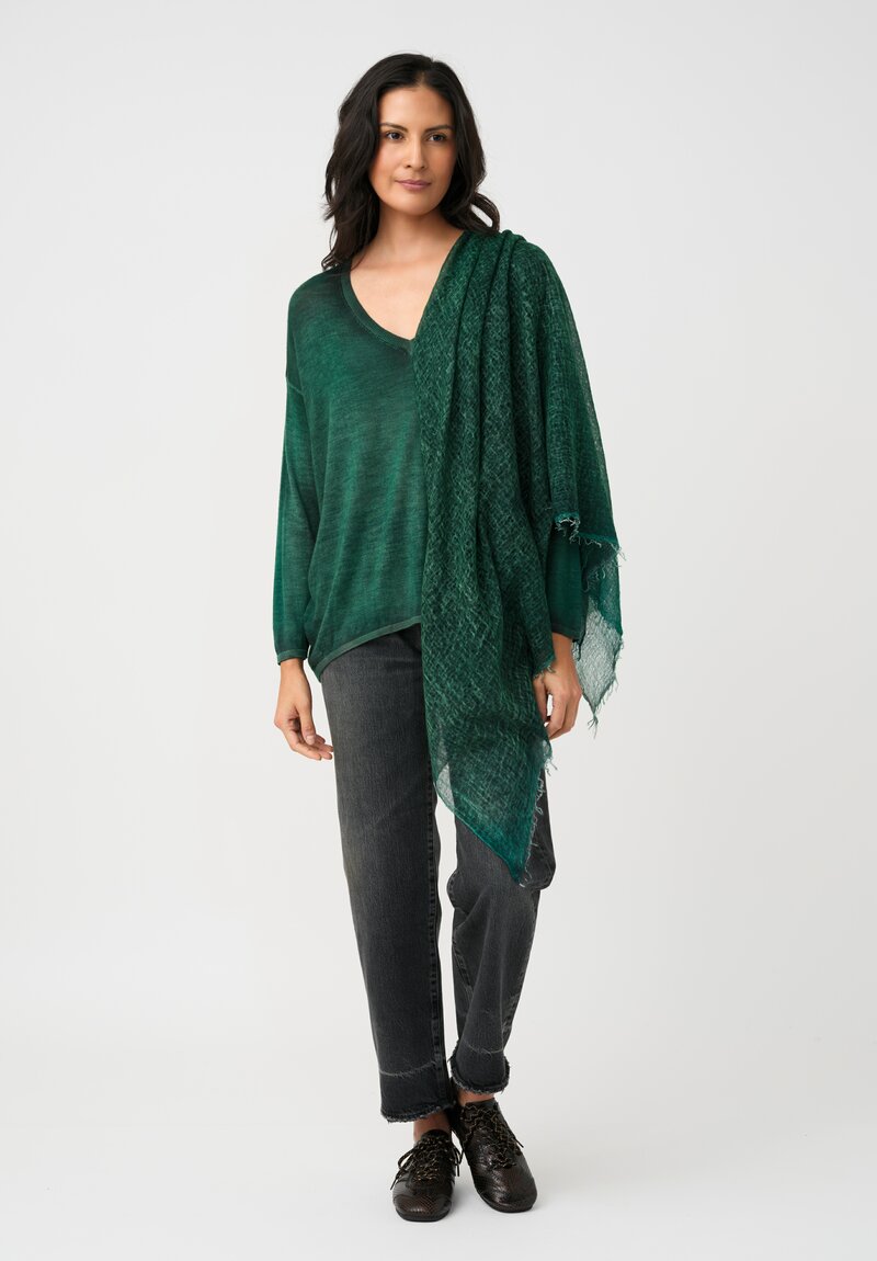 Avant Toi Hand-Painted Cashmere Stola Scarf in Smeraldo Green