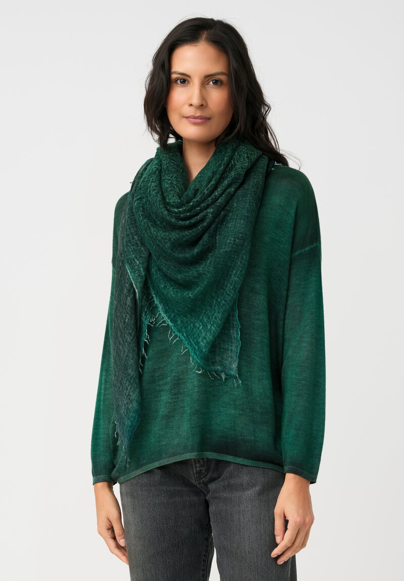 Avant Toi Hand-Painted Cashmere Stola Scarf in Smeraldo Green