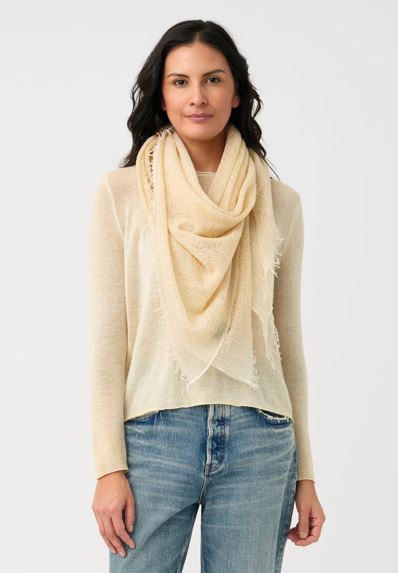 Avant Toi Hand-Painted Cashmere Stola Scarf in Vaniglia Cream