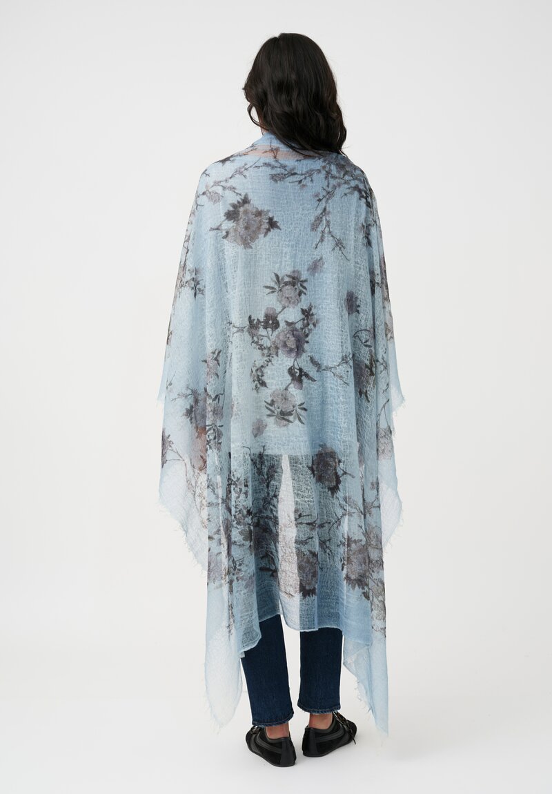 Avant Toi Hand-Painted Cashmere Stola Scarf in Water Blue Wisteria