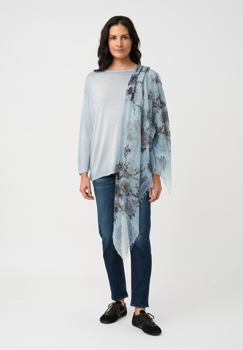 Avant Toi Hand-Painted Cashmere Stola Scarf in Water Blue Wisteria