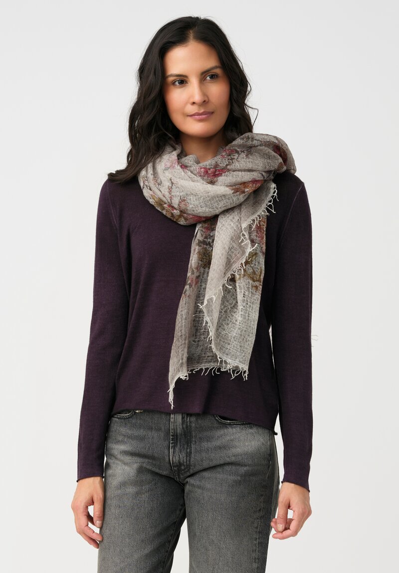 Avant Toi Hand-Painted Cashmere Stola Scarf in Carruba Grey Wisteria