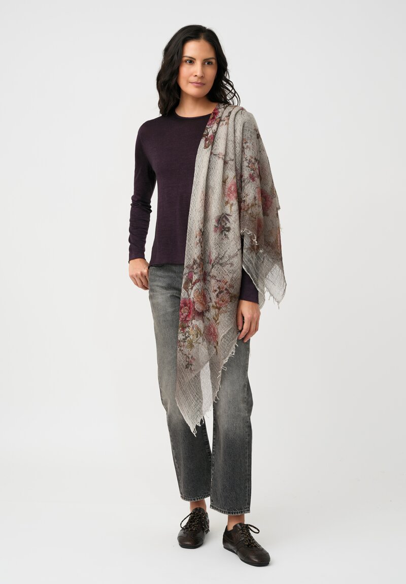 Avant Toi Hand-Painted Cashmere Stola Scarf in Carruba Grey Wisteria