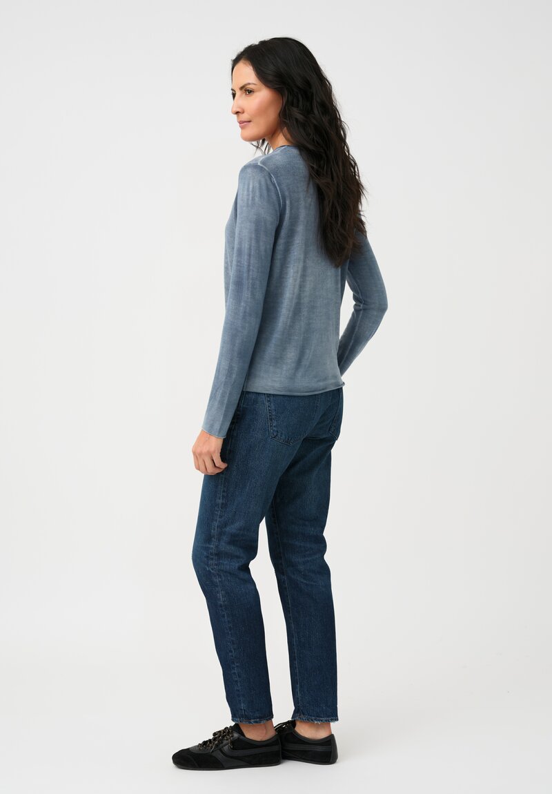 Avant Toi Cashmere & Silk Rolled Edge Sweater in Fiume Blue
