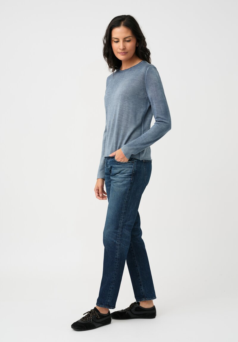 Avant Toi Cashmere & Silk Rolled Edge Sweater in Fiume Blue