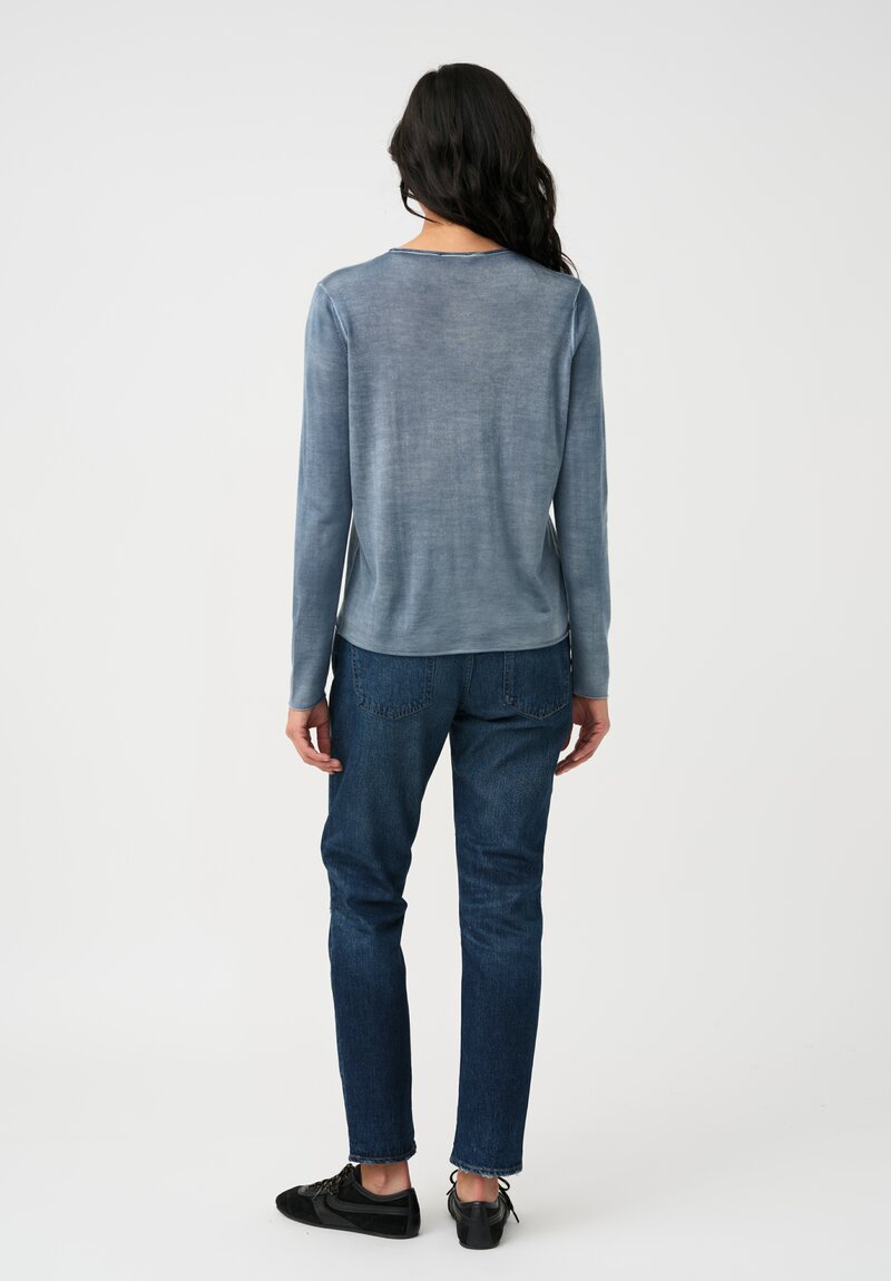 Avant Toi Cashmere & Silk Rolled Edge Sweater in Fiume Blue