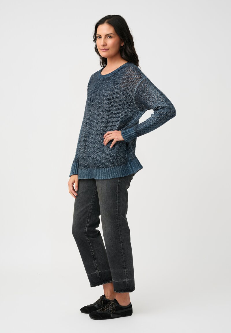 Avant Toi Hand-Painted Cashmere & Silk Traforato Sweater in Fiume Blue