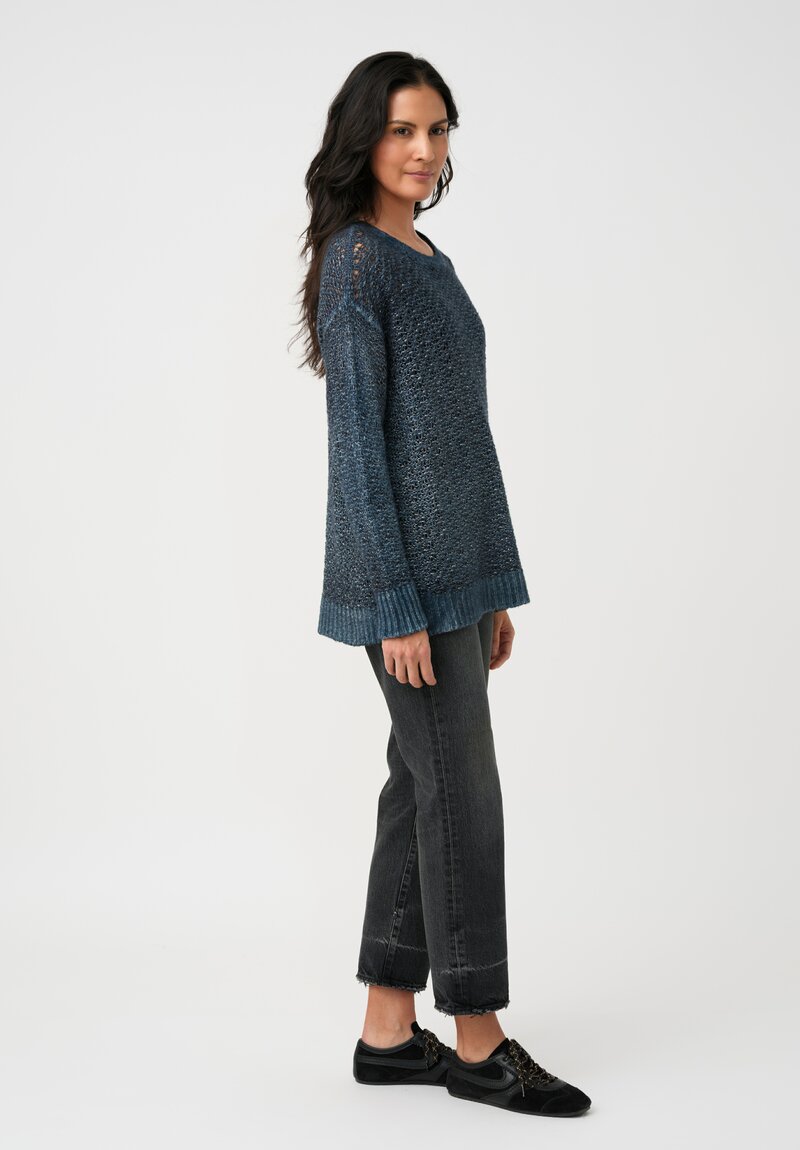 Avant Toi Hand-Painted Cashmere & Silk Traforato Sweater in Fiume Blue