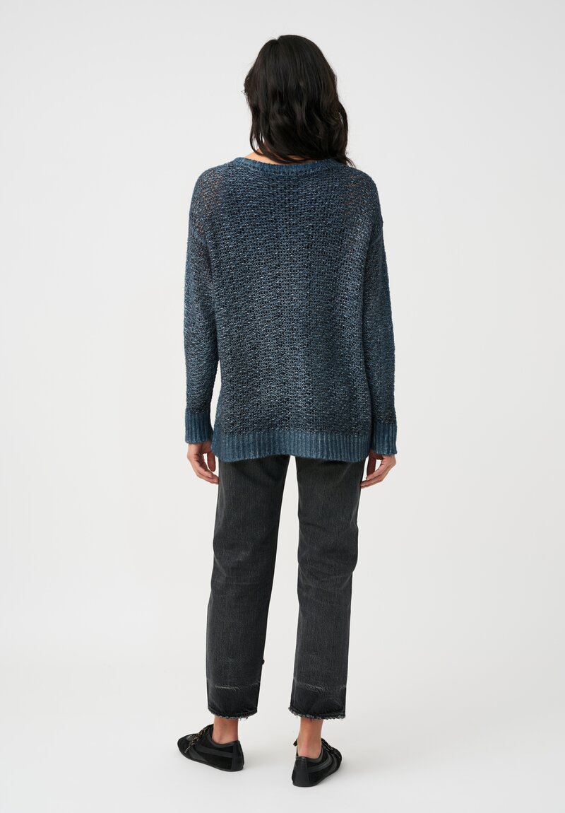 Avant Toi Hand-Painted Cashmere & Silk Traforato Sweater in Fiume Blue