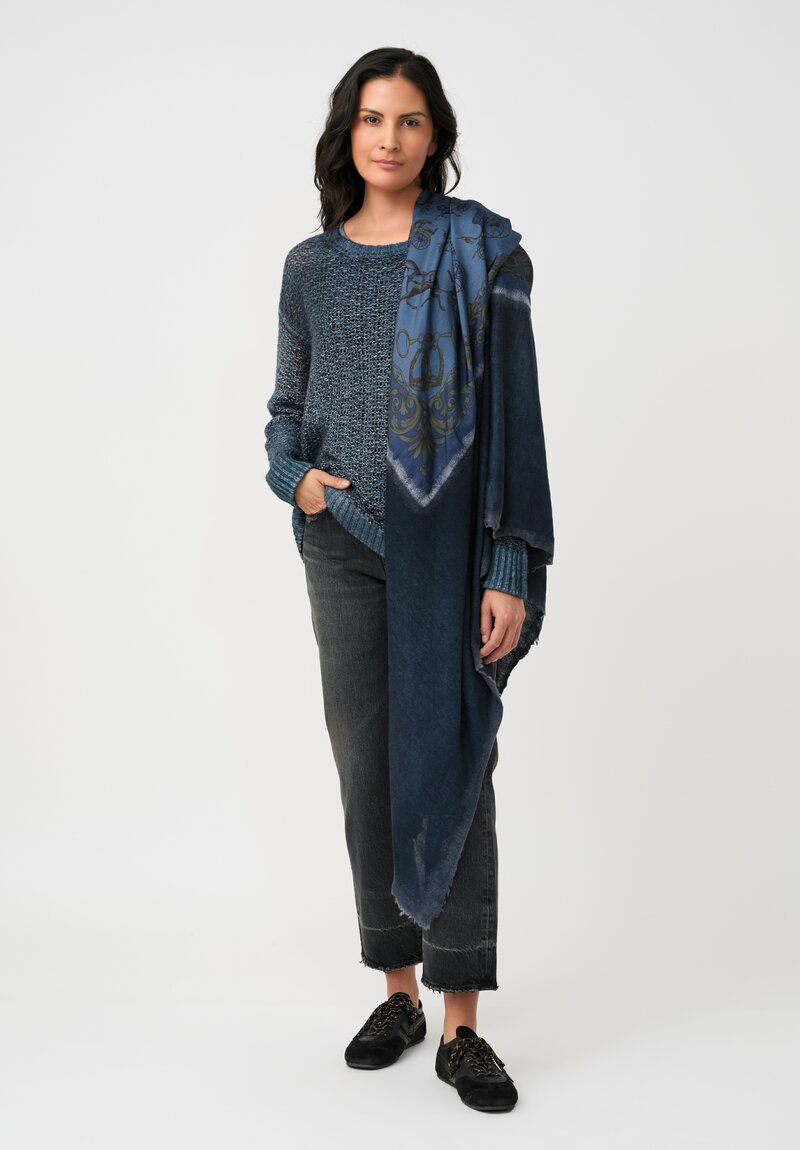 Avant Toi Hand-Painted Cashmere & Silk Traforato Sweater in Fiume Blue