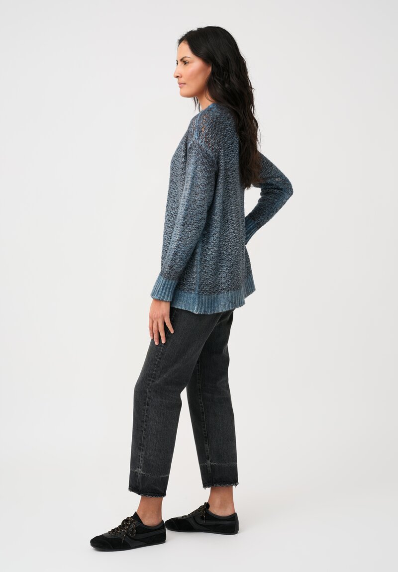 Avant Toi Hand-Painted Cashmere & Silk Traforato Sweater in Water Blue