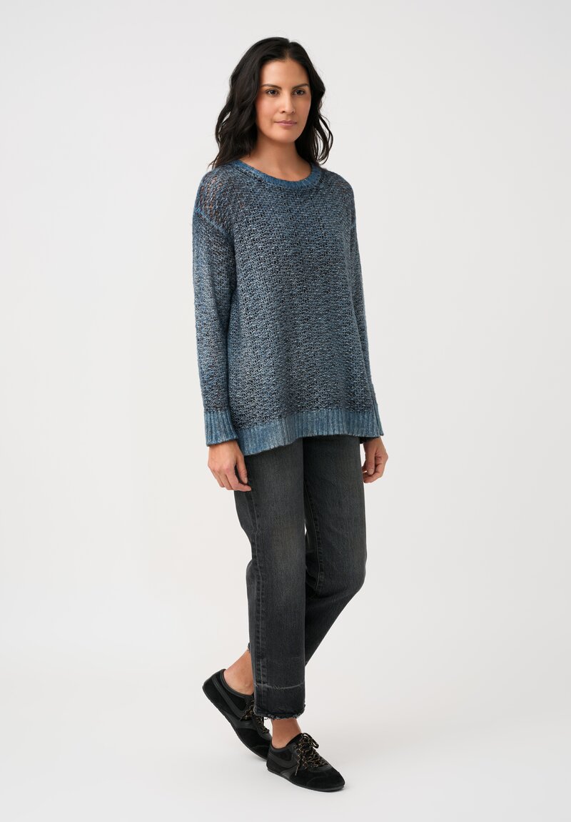 Avant Toi Hand-Painted Cashmere & Silk Traforato Sweater in Water Blue