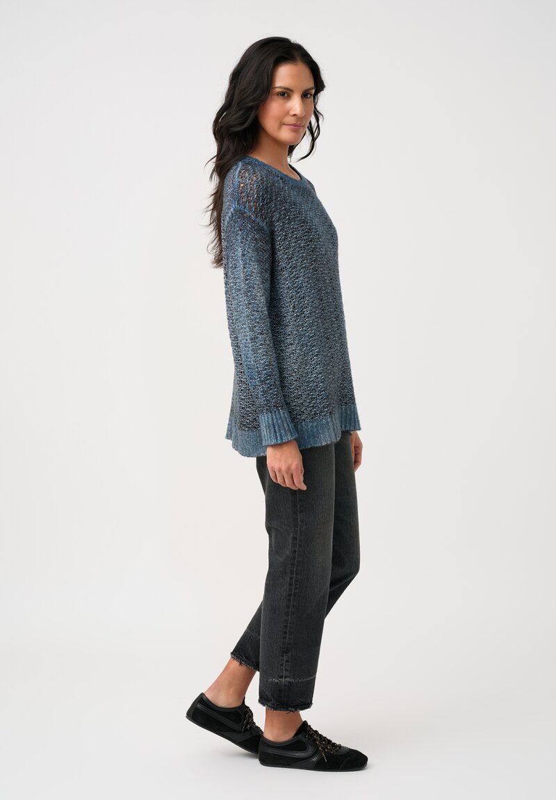 Avant Toi Hand-Painted Cashmere & Silk Traforato Sweater in Water Blue