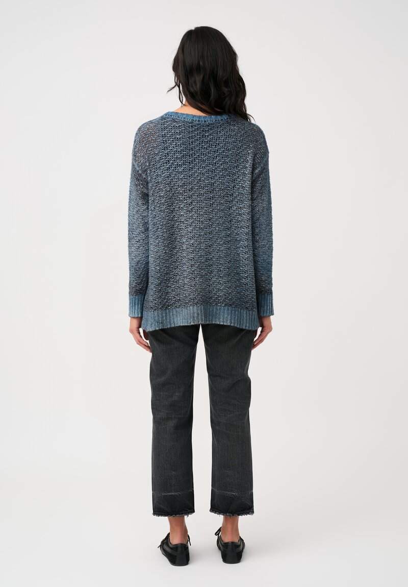 Avant Toi Hand-Painted Cashmere & Silk Traforato Sweater in Water Blue