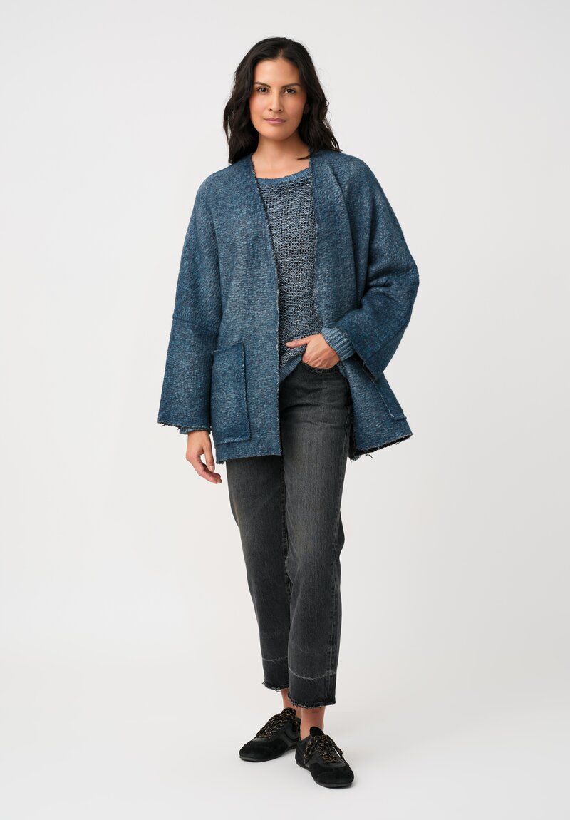 Avant Toi Hand-Painted Cashmere & Silk Traforato Sweater in Water Blue