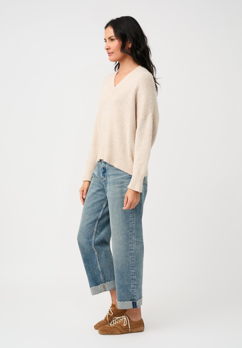 Avant Toi Stretch Cotton Bouclé Maglia V-Neck Sweater in Vaniglia Cream