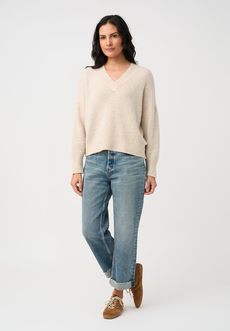 Avant Toi Stretch Cotton Bouclé Maglia V-Neck Sweater in Vaniglia Cream