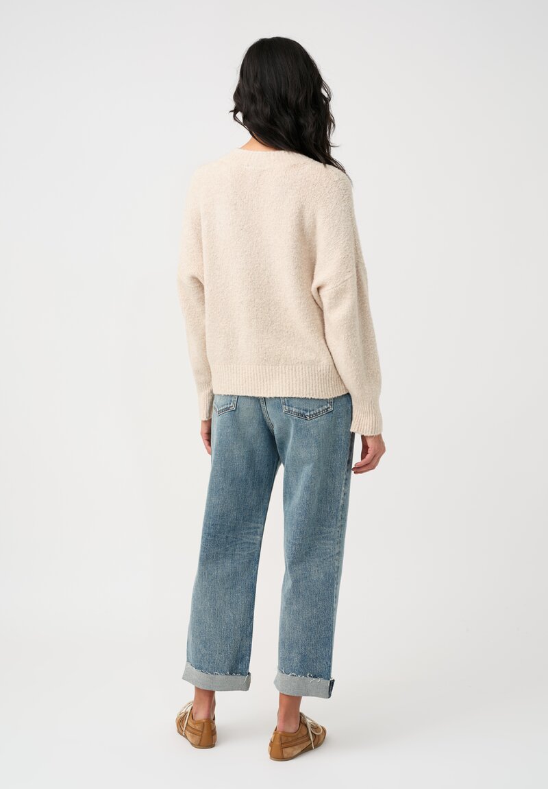 Avant Toi Stretch Cotton Bouclé Maglia V-Neck Sweater in Vaniglia Cream