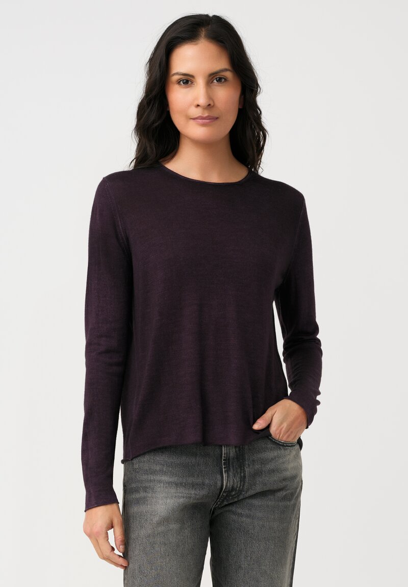 Avant Toi Cashmere & Silk Rolled Edge Sweater in Mosto Purple