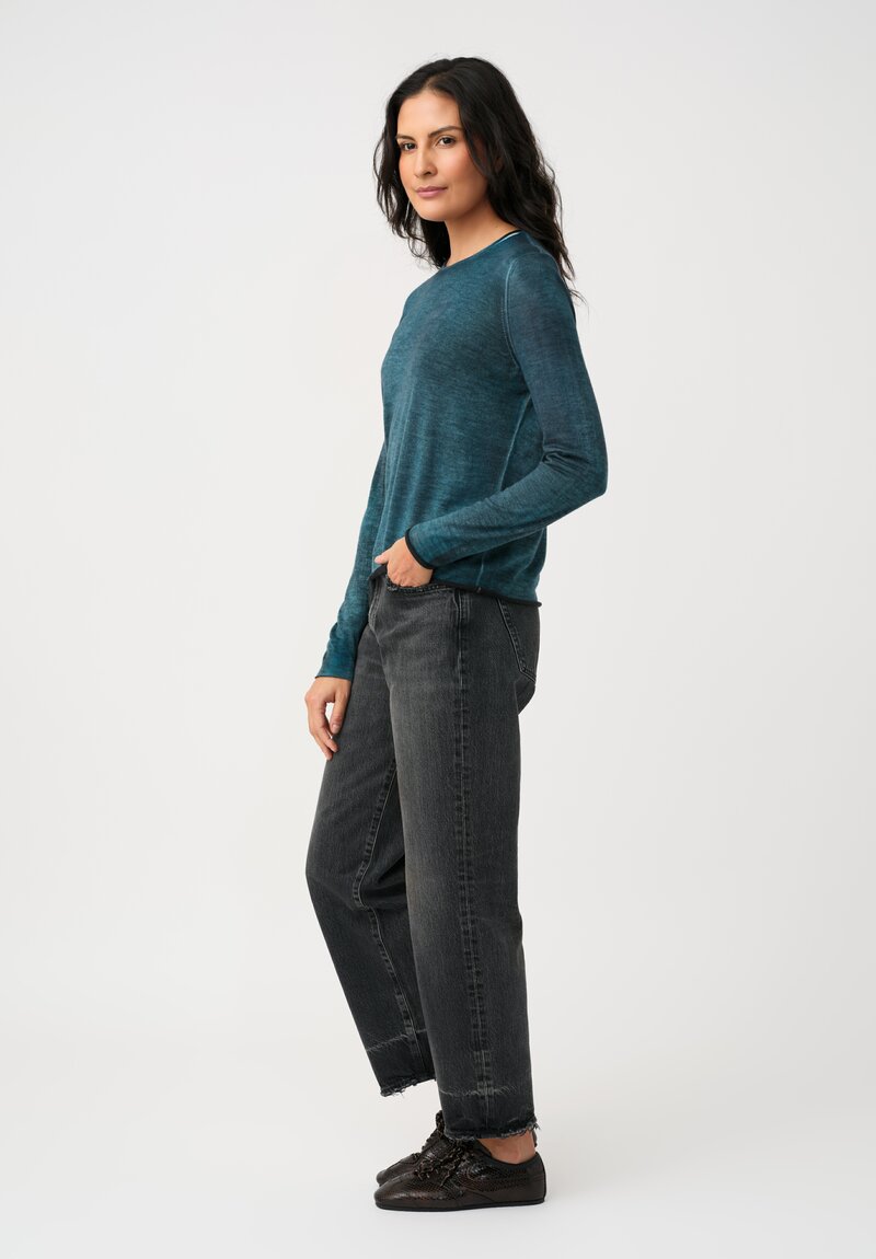 Avant Toi Cashmere & Silk Rolled Edge Sweater in Topazio Teal