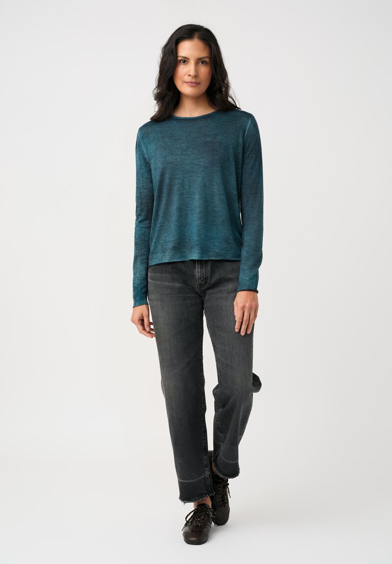 Avant Toi Cashmere & Silk Rolled Edge Sweater in Topazio Teal