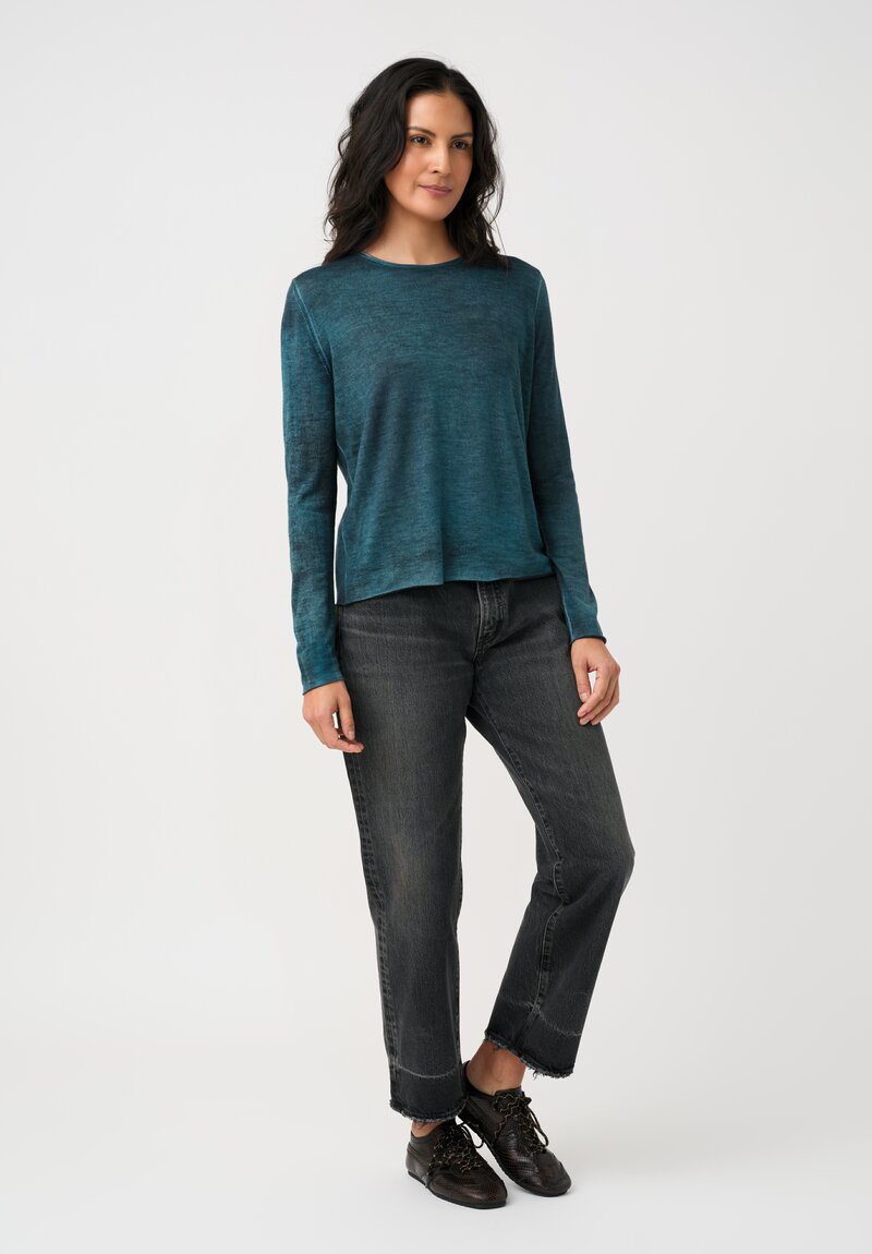 Avant Toi Cashmere & Silk Rolled Edge Sweater in Topazio Teal