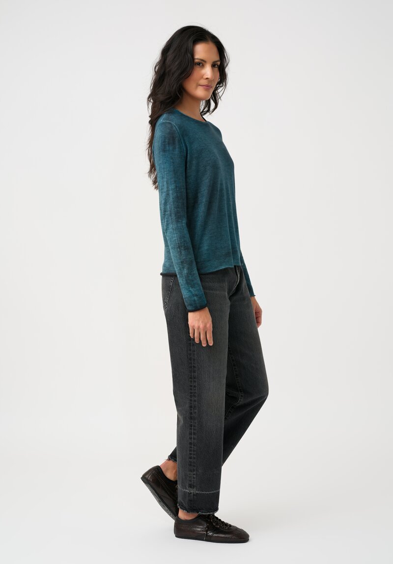 Avant Toi Cashmere & Silk Rolled Edge Sweater in Topazio Teal