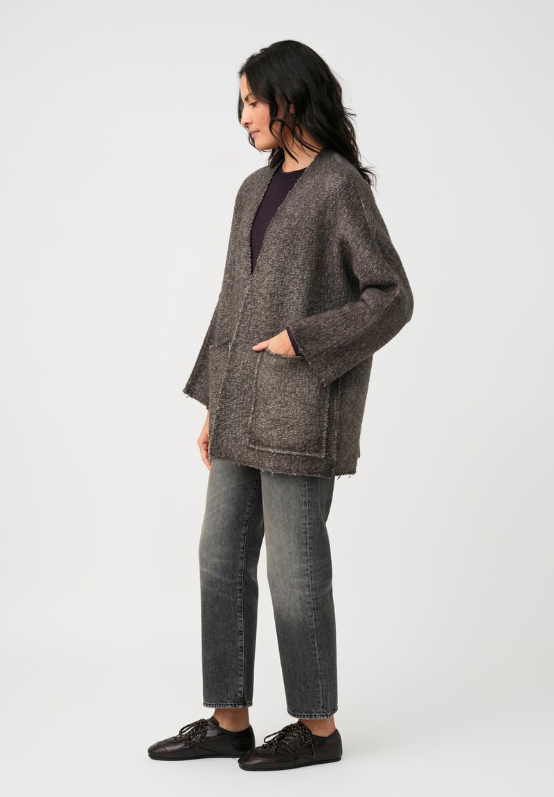 Avant Toi Hand-Painted & Felted Malfié Punto Kimono Cardigan in Carruba Brown
