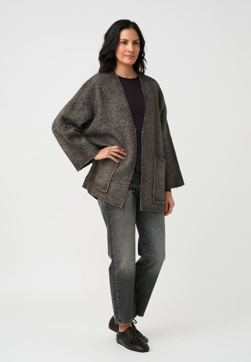 Avant Toi Hand-Painted & Felted Malfié Punto Kimono Cardigan in Carruba Brown