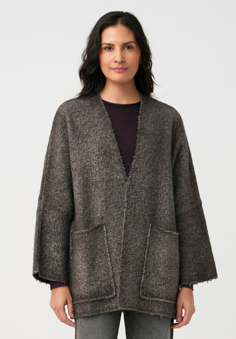 Avant Toi Hand-Painted & Felted Malfié Punto Kimono Cardigan in Carruba Brown