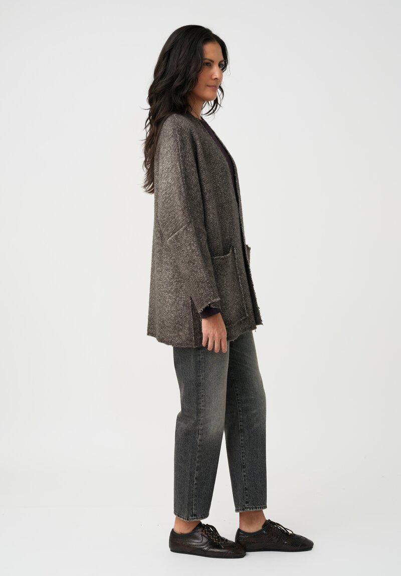 Avant Toi Hand-Painted & Felted Malfié Punto Kimono Cardigan in Carruba Brown