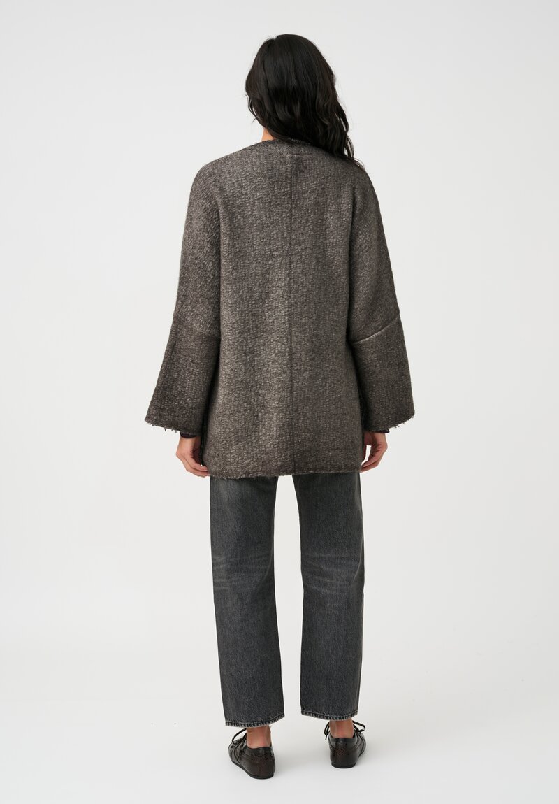 Avant Toi Hand-Painted & Felted Malfié Punto Kimono Cardigan in Carruba Brown